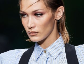 Bella-Hadid wet look hair versace